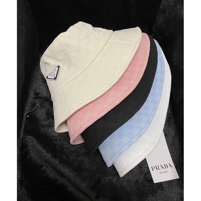 Muc bucket kaki xốp dập caro logo tam giác - Mũ vành cụp nam nữ