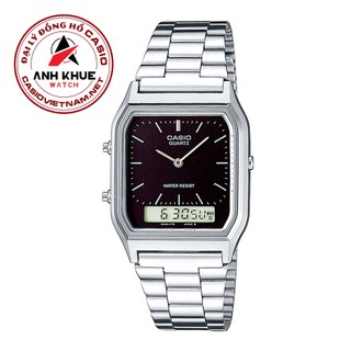 ĐỒNG HỒ NAM CASIO AQ-230A-1DHDF Mặt vuông - Nền đen- dây inox sáng bóng