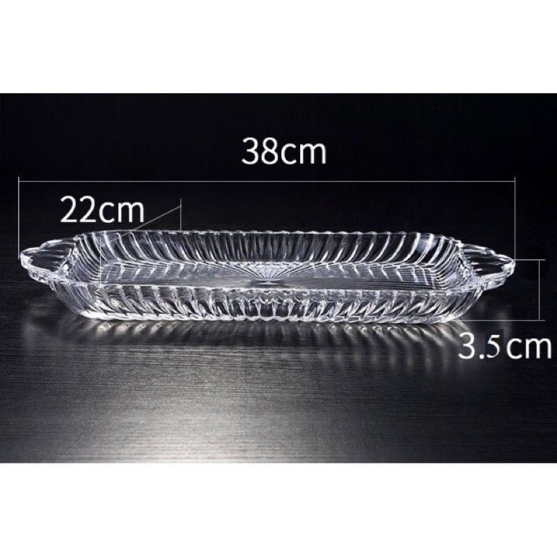 Khay/ Đĩa thủy tinh hình CHỮ NHẬT  để hoa quả, bánh kẹo thủy tinh cao cấp dày nặng, KT: 25x40  (không chọn họa tiết)