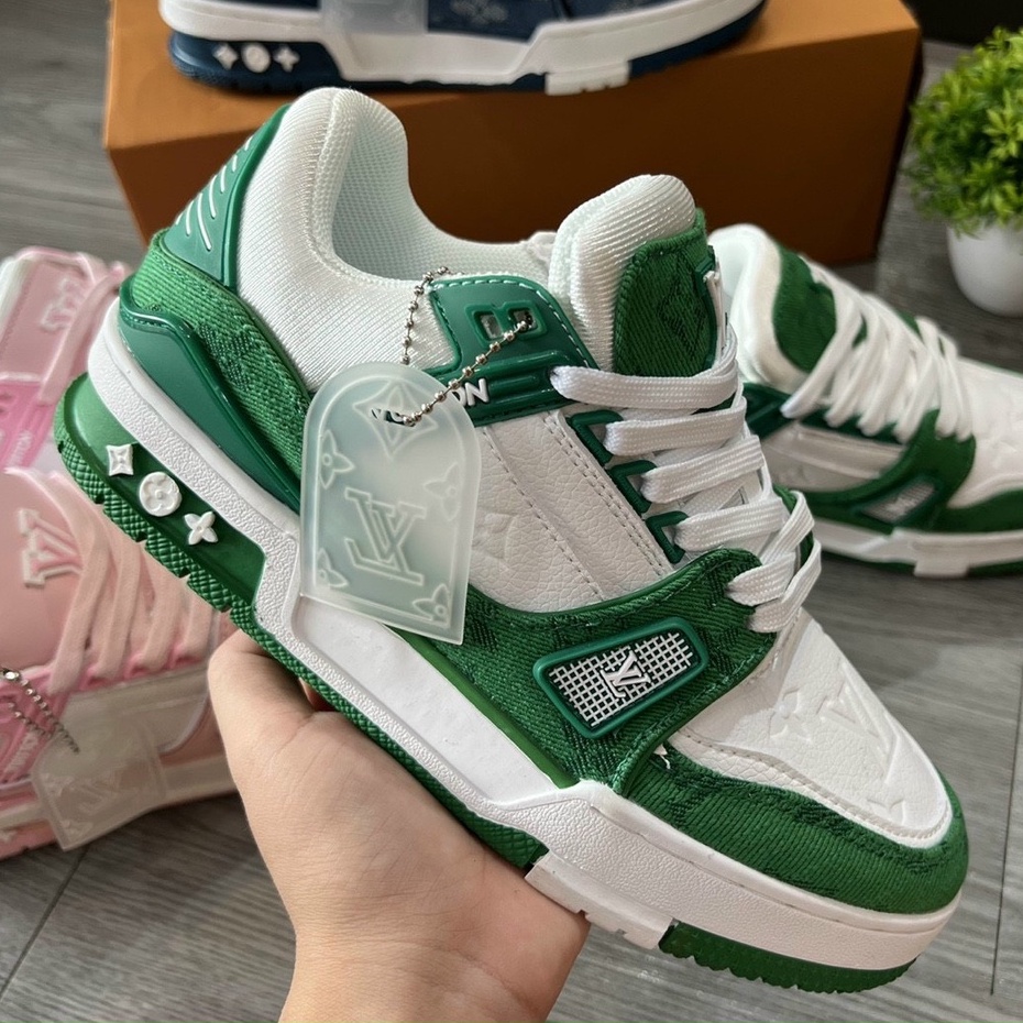 Giày LV Louis Vuitton Trainer Black White, Giày Sneaker LV Nam Nữ Mẫu Mới Hot Hit 2 Phiên Bản Màu Sắc Hàng Cao Cấp