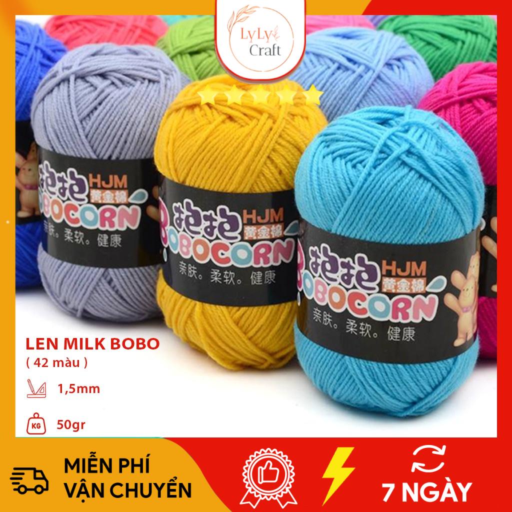Len milk cotton BOBO cuộn 50gr gồm 42 màu kích thước sợi 2mm , cuộn len đan móc khăn dành cho người mới bắt đầu