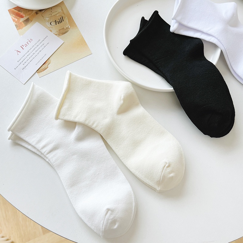 Tất nhún cổ bèo nữ chất liệu cotton Hàn Quốc phong cách Vintage thoáng mát M96