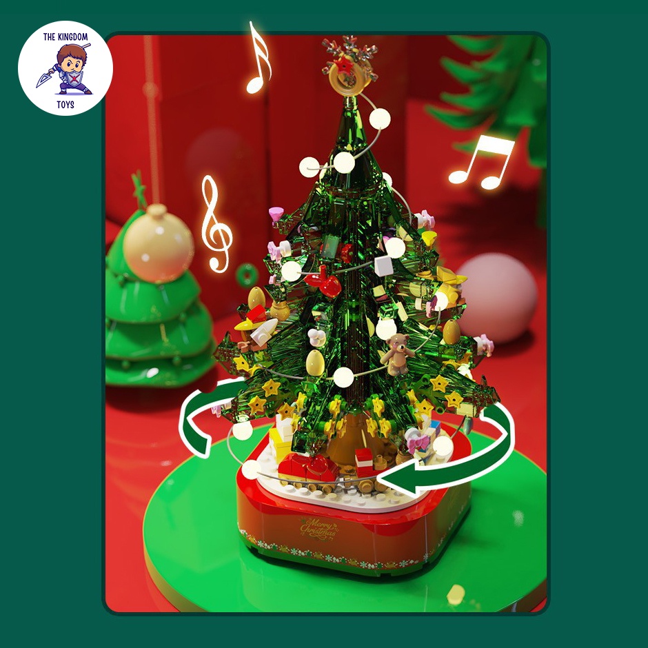 Đồ Chơi Lắp Ráp Giáng Sinh Noel Mô Hình Cây Thông Noel Hộp Nhạc Dây Cót Phát Sáng Merry Christmas 601097