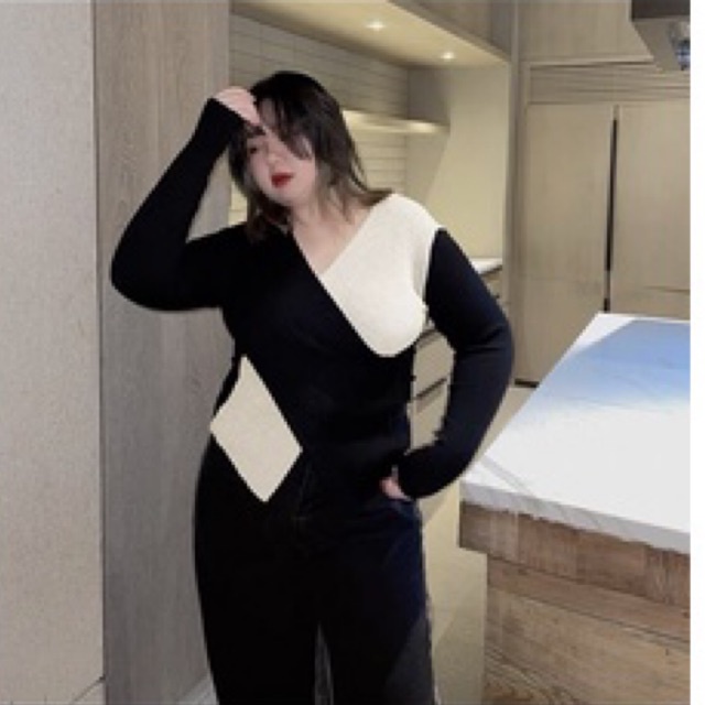 [bigsize 55-100kg] Áo vạt chéo thiết kế tôn dáng mix màu điệu đi chơi đi tiệc, sang chảnh thanh lịch