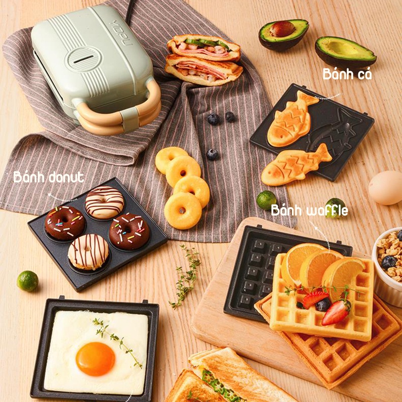 Máy Kẹp Nướng Bánh Mì Máy Ép Bánh Mì Sandwich Máy Làm Bánh Waffle Rán Trứng Làm Đồ Ăn Sáng Nướng Thịt 2 Mặt Nướng Nhanh