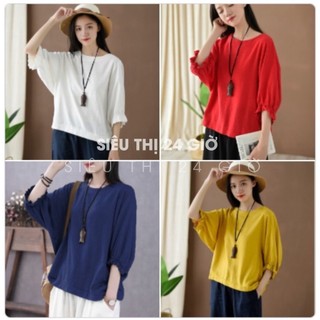 Áo kiểu nữ Hàn Quốc cánh dơi bigsize Siêu thị 24 giờ chất liệu đũi tơ mềm form rộng che khuyết điểm AKH.45