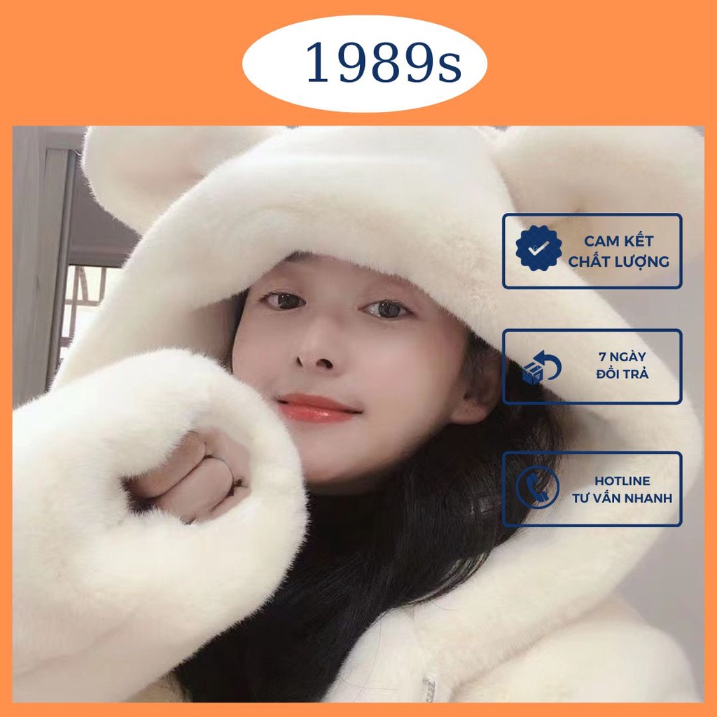 Áo khoác lông, áo choàng lông tai thỏ tai gấu (Hàng Quảng Châu Cao cấp) phong cách Hàn Quốc_1989s