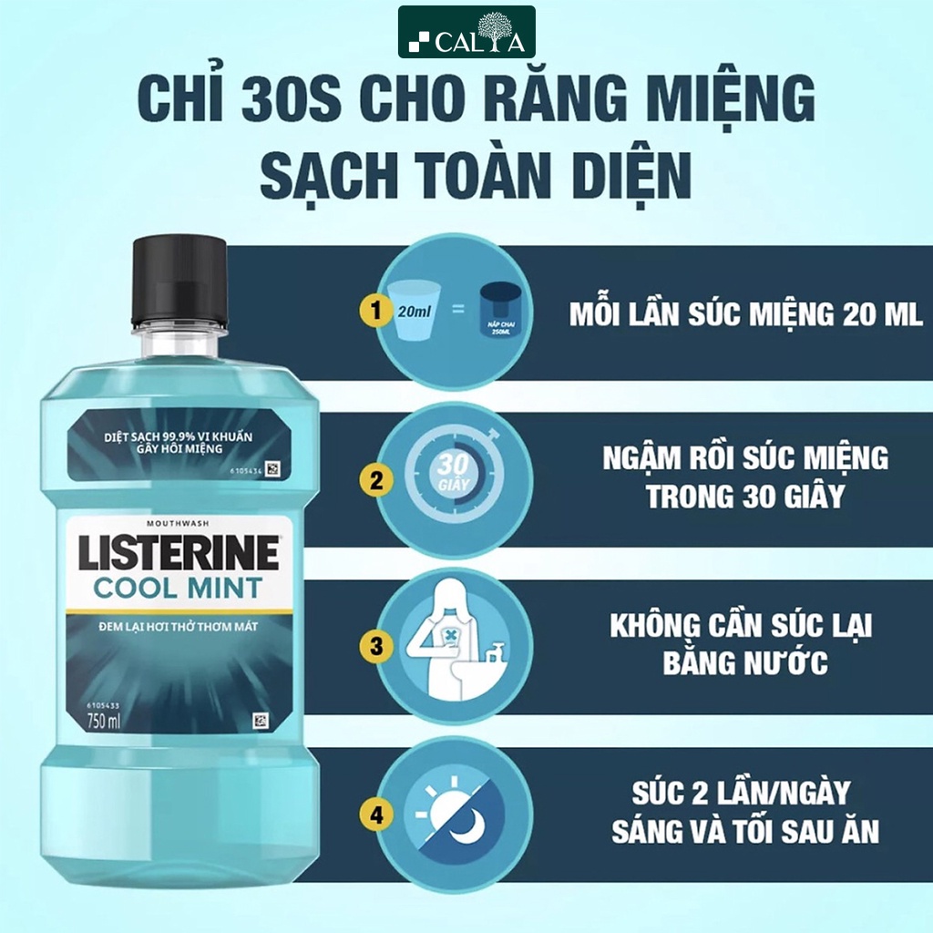 Nước Súc Miệng Listerine Làm Trắng Răng, Thơm Miệng, Sạch Mảng Bám, Giúp Nướu Chắc Khỏe 750ml