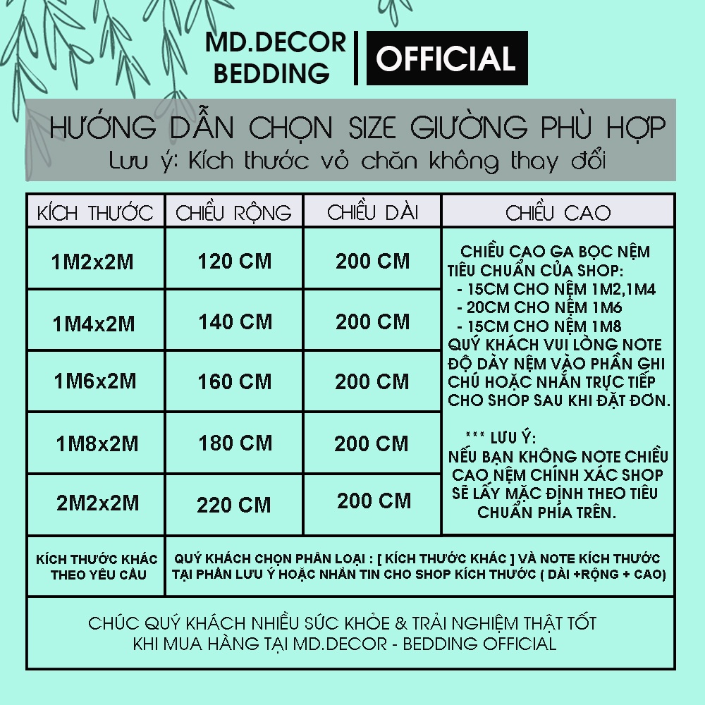 Bộ chăn ga gối cotton poly 5 món chần bông MD.Decor - Bedding họa tiết cừu xanh dễ thương nhiều kích thước ra nệm m6 m8