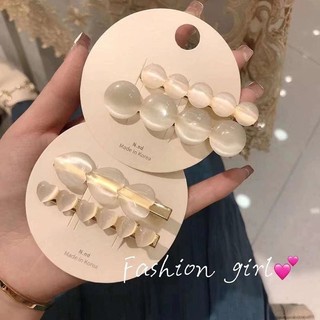 Kẹp tóc mái đính đá Opal Kẹp tóc mỏ vịt màu trắng thời trang Hàn Quốc