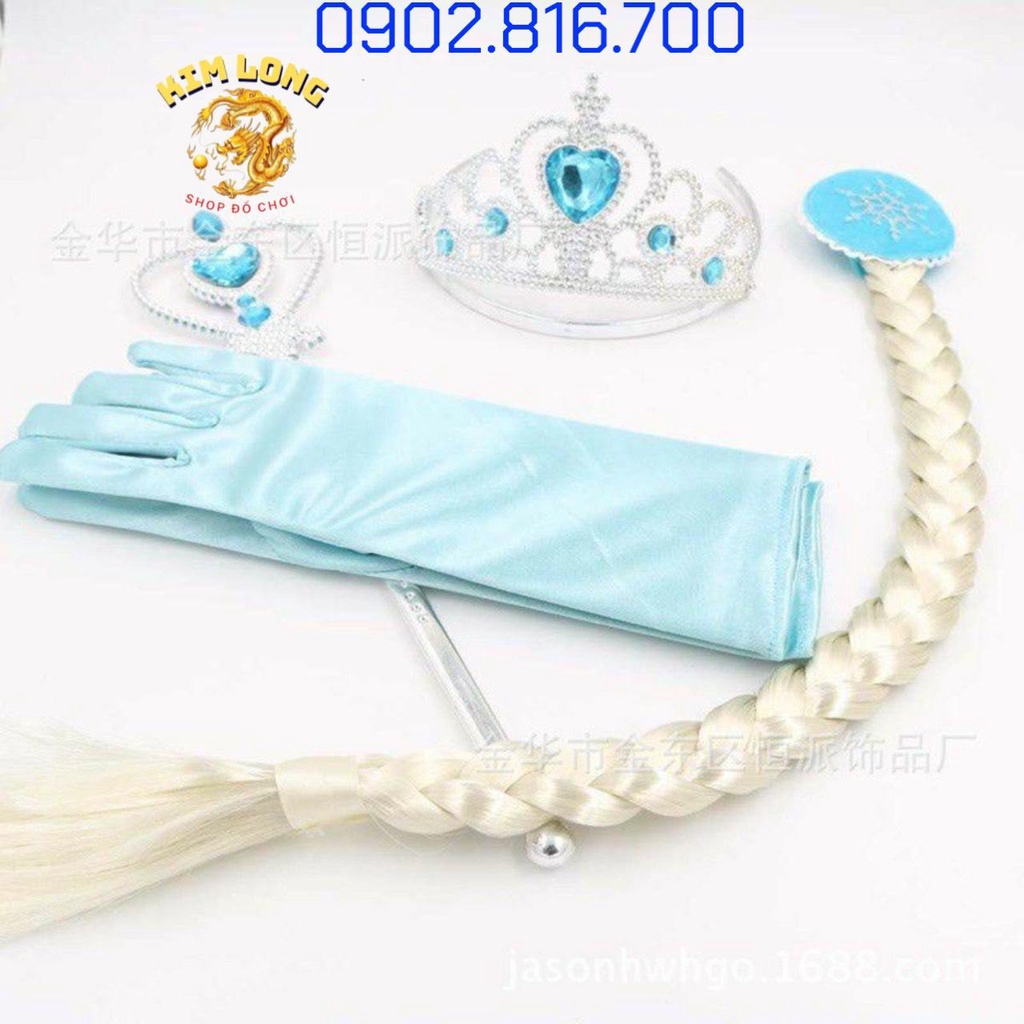 Set 4 phụ kiện vương miện cài tóc cây phép thuật găng tay công chúa Elsa nữ hoàng băng giá Frozen cho bé gái