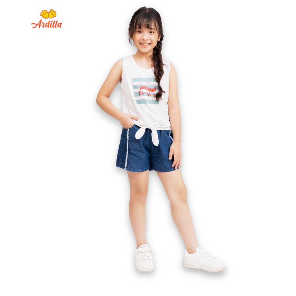 Áo sát nách bé gái ARDILLA thiết kế vạt áo buộc nơ xinh xắn, vải cotton mát mẻ cho bé 8-15 tuổi T100GSS20