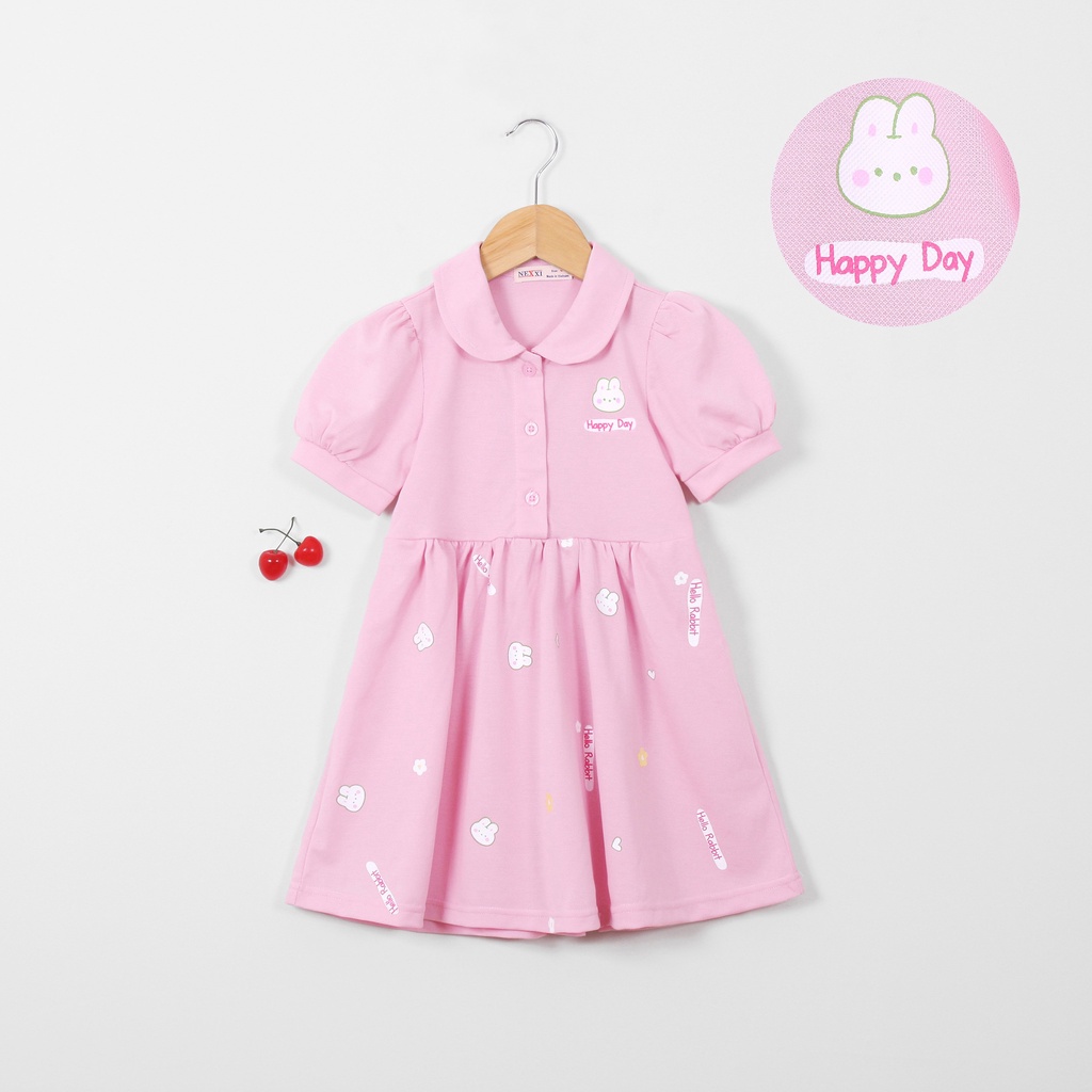 ĐẦM POLO BÉ GÁI IN HÌNH THỎ HAPPY DAY