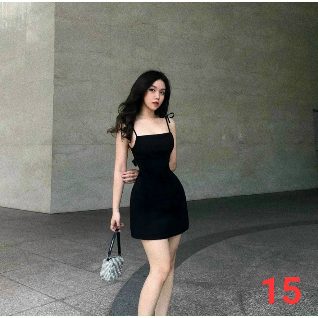 Đầm body nữ hai dây hở lưng vải gân tăm mịn đẹp