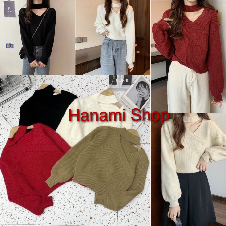 Áo Len Hở Vai, Áo Chocker Hàng Quảng Châu Loại 1