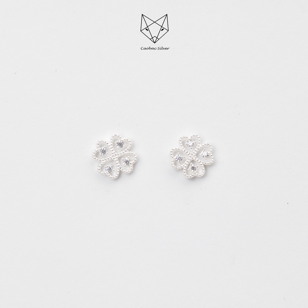 Khuyên Tai Bạc Ta Nữ Cao Cấp CaoBac Silver Hình Bông Hoa Bốn Lá Rỗng Đáng Yêu , Xinh Xắn Dành Tặng Cho Bạn Nữ