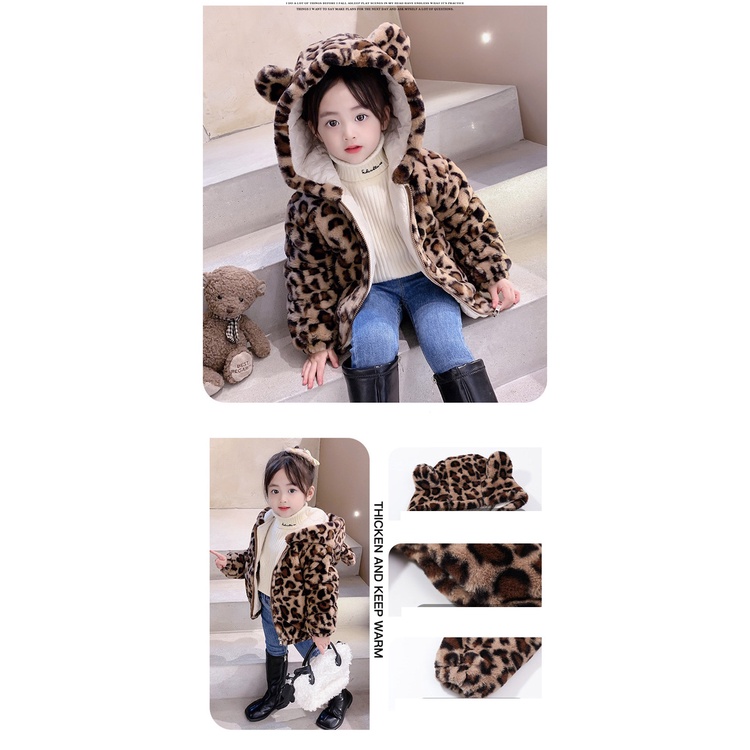 Áo khoác IQ ANGEL vải lông họa tiết da báo thời trang mới cho bé gái