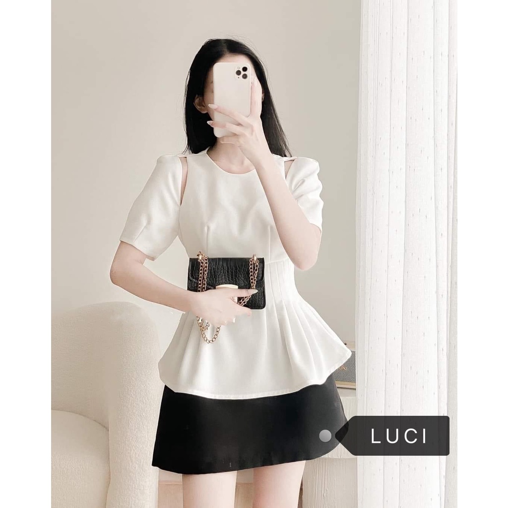 Áo kiểu peplum khoét vai tay phồng thắt eo đi tiệc - T.H.22.183