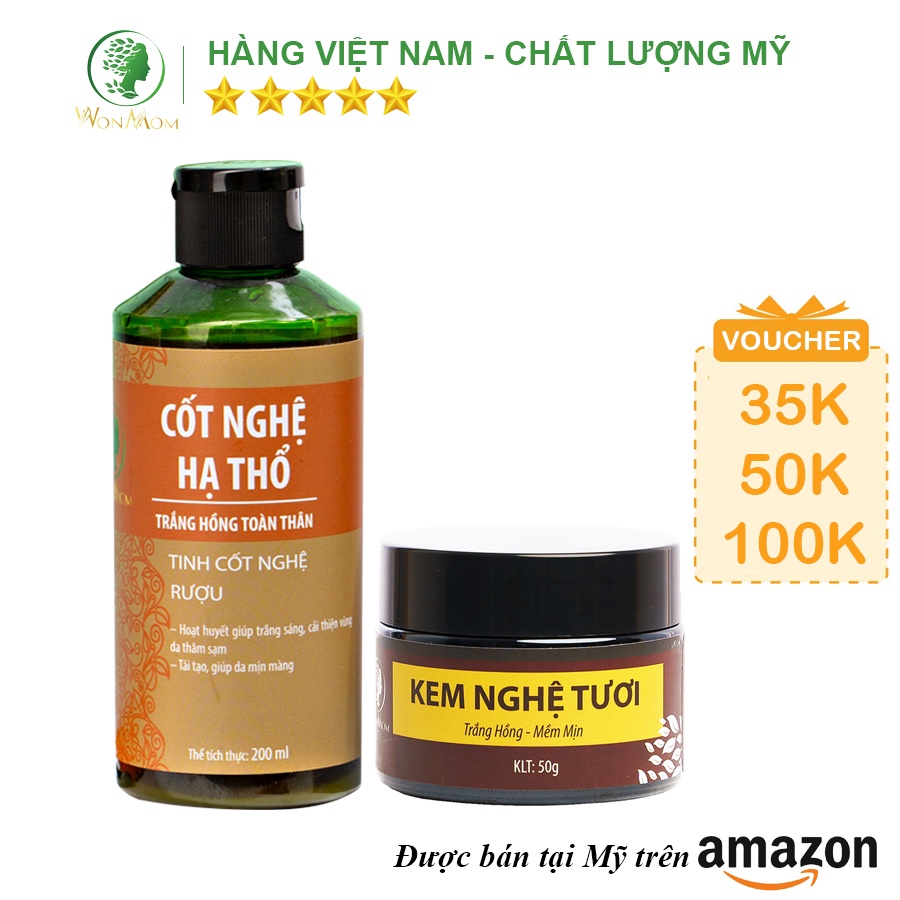 [ Giảm 35K - Đơn 339K ]  Bộ dưỡng trắng hồng da mặt và sáng da body Wonmom ( 1 kem nghệ tươi + 1 cốt nghệ hạ thổ)