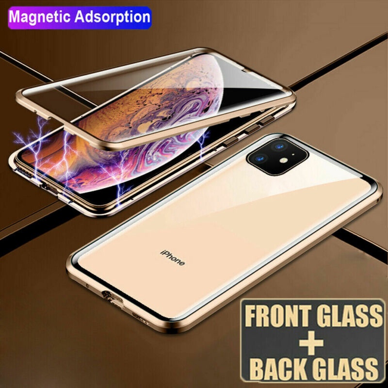 Ốp Điện Thoại Kính Cường Lực Phối Khung Kim Loại Từ Tính Dành Cho iPhone 14 13 12 11 Pro X XR XS MAX 8 7 6 6s Plus