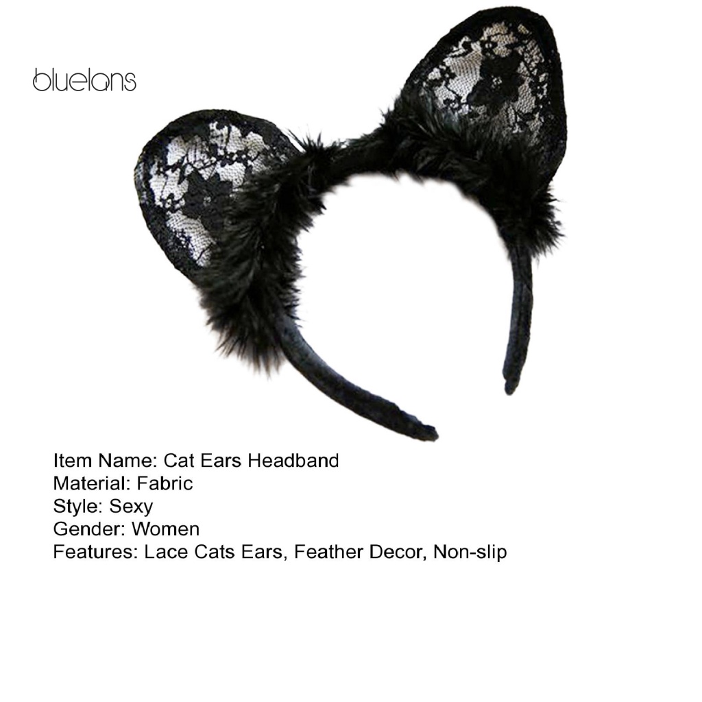 Băng Đô Cài Tóc Hình Tai Mèo Bằng Ren Màu Đen Gợi Cảm