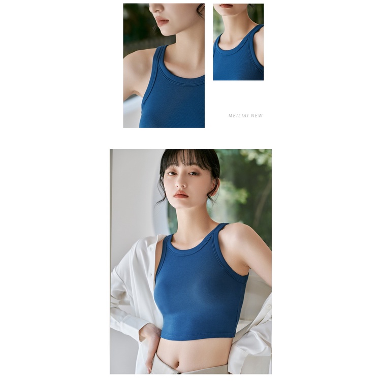 Áo crop top Dài / Ngắn Cổ Tròn Phong Cách Vintage Có Đệm Ngực Dành Cho Nữ Tập yoga