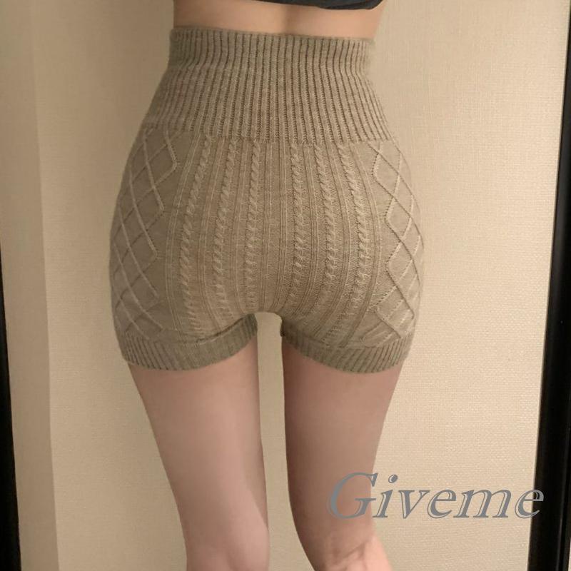 Quần Short Dệt Kim Màu Trơn Lưng Cao Ôm Dáng Thời Trang Thu Đông Cho Nữ