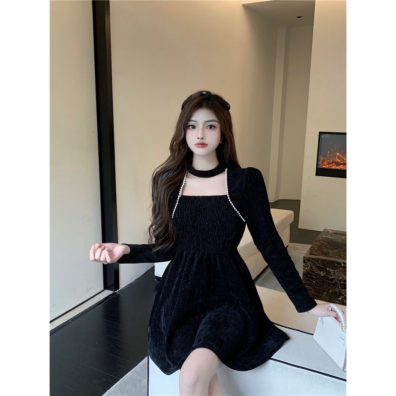 Đầm Nhung Đỏ Dáng Ngắn Nhấn Eo Cao Phong Cách Pháp Thời Trang Thu Đông 2022 Mới Cho Nữ100303