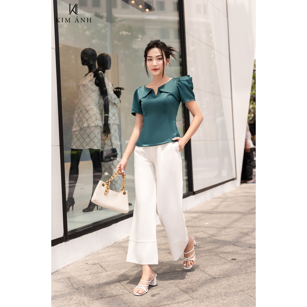 Áo Kiểu Sơ Mi Nữ Kim Ánh Tay Ngắn  Lụa Hàn Họa Tiết Trơn Phong Cách Công Sở  Nhiều Kích Thước AKSX20003