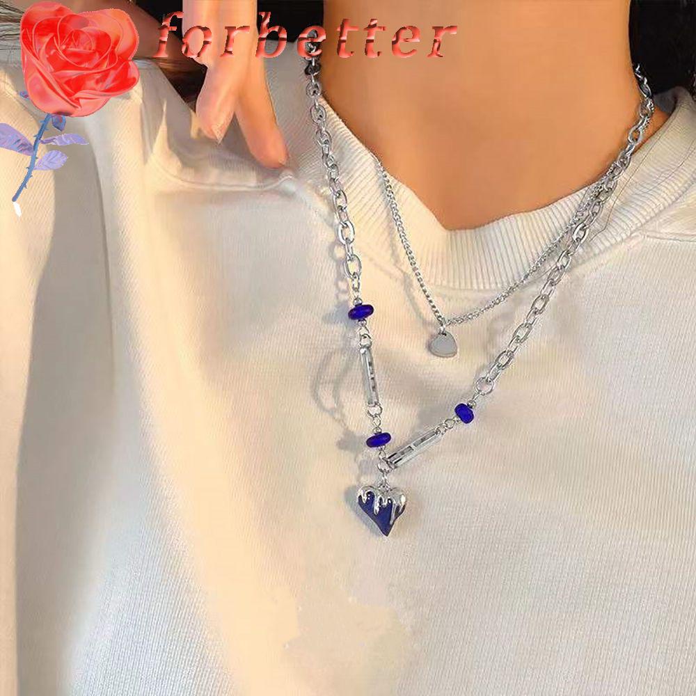 Vòng Cổ Choker Kiểu Dây Xích Mặt Trái Tim Phong Cách Punk Hàn Quốc Màu Xanh Hoàng Gia Thời Trang Dành Cho Bạn Nữ