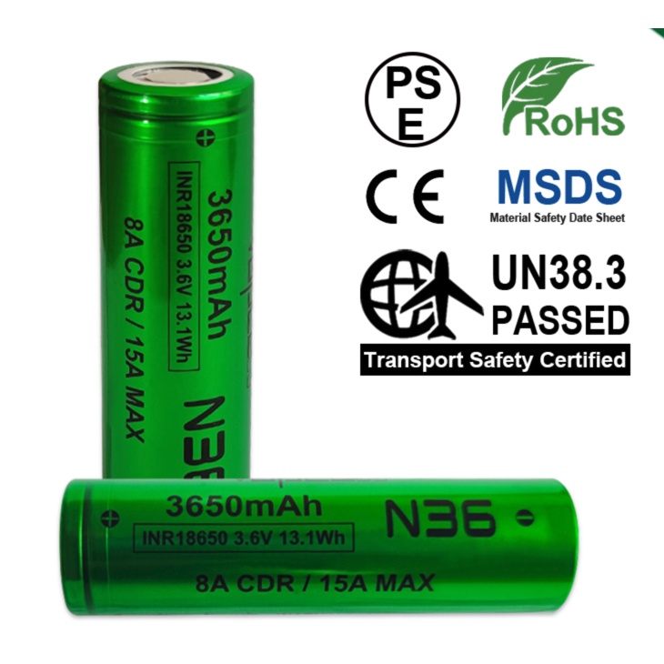 Pin sạc 18650 Vapcell N36 3650mah dòng xả 8A - 15A INR li-ion