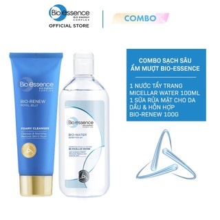 Combo sạch sâu ẩm mượt Bio-essence(Nước tẩy trang Bio-WaterMicellar Water 100ml+Sữa rửa mặt Bio-Renew FoamyCleaser 100g)