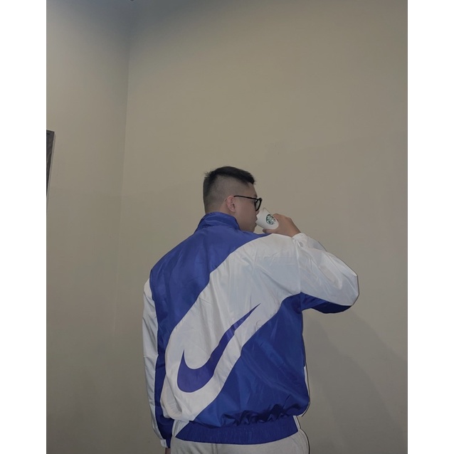 Áo Khoác Jacket Nike Swoosh Vintage Xanh Coban Nam Nữ Vải Dù 2 Lớp Cao Cấp LBsar