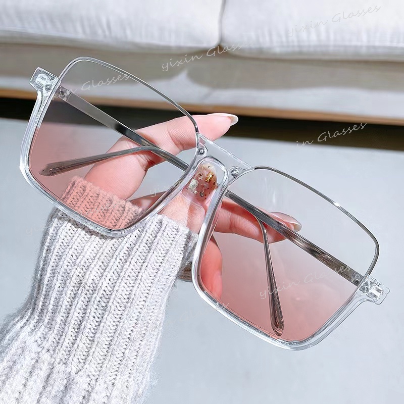 Kính Mát Gọng Vuông Lớn Trong Suốt Chống Tia UV Phong Cách Hàn Quốc Cổ Điển Thời Trang Cho Nữ