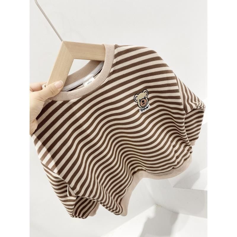 Áo Nỉ Dài Tay Họa Tiết Kẻ Sọc Thời Trang Thu Đông Cho Bé