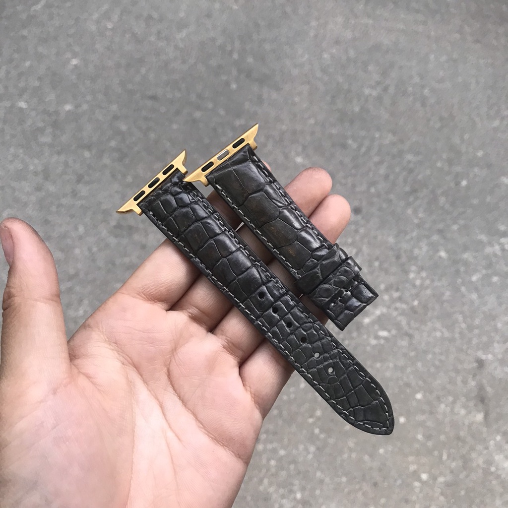 Dây đồng hồ Apple watch da cá sấu đốt tre-khâu tay thủ công D108 -Bụi Leather series 3 - 4 - 5 - 6 - 7