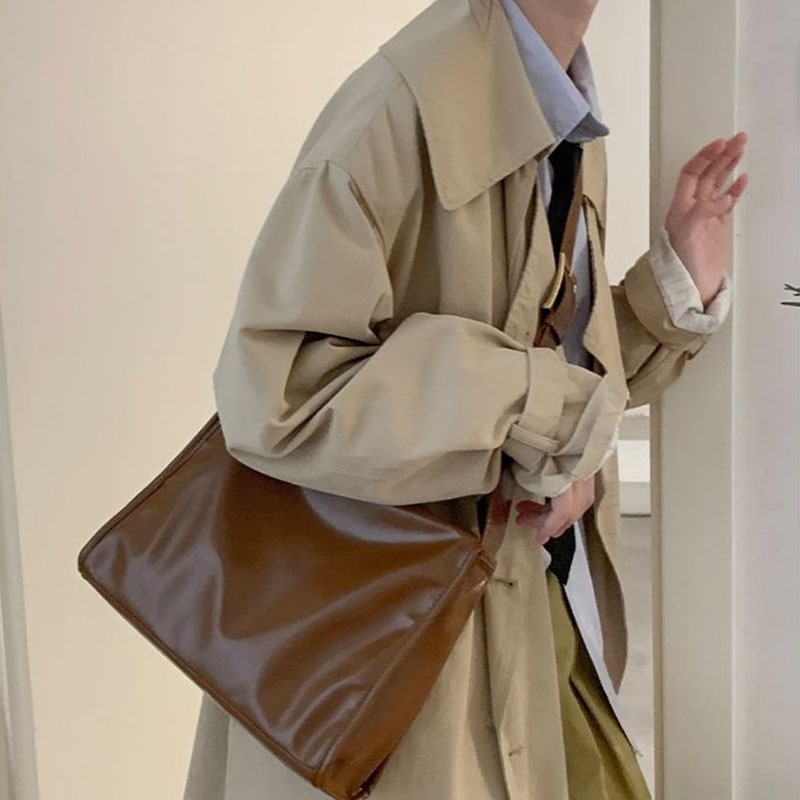 Mischa Túi Đeo Vai Bằng Da PU Màu Trơn Sức Chứa Lớn Phong Cách Cổ Điển Thời Trang Cho Học Sinh