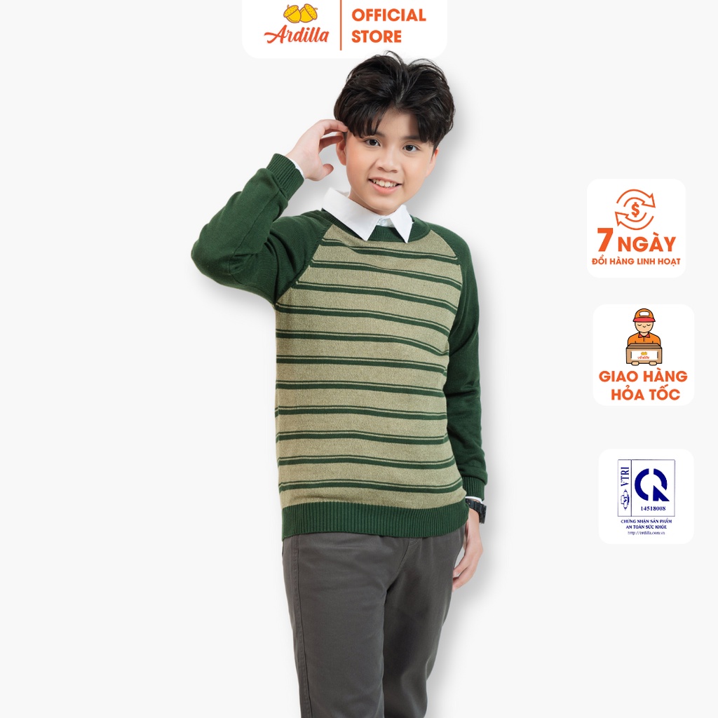 Áo Len Dài Tay Bé Trai Họa Tiết Kẻ Ngang ARDILLA Vải Len Mềm Mại, Độ Dày Vừa Phải Giữ Ấm Tốt Cho Bé 8-15 Tuổi TA3603-LDT