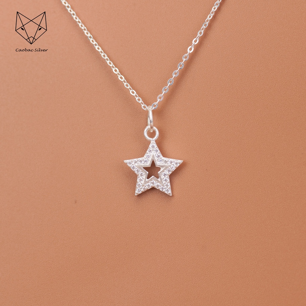 Dây Chuyền Bạc Ta Cao Cấp CaoBac Silver Sao Rỗng Cạnh Đá Lấp Lánh Nhẹ Nhàng, Thanh Lịch Dành Tặng Riêng Cho Bạn Gái