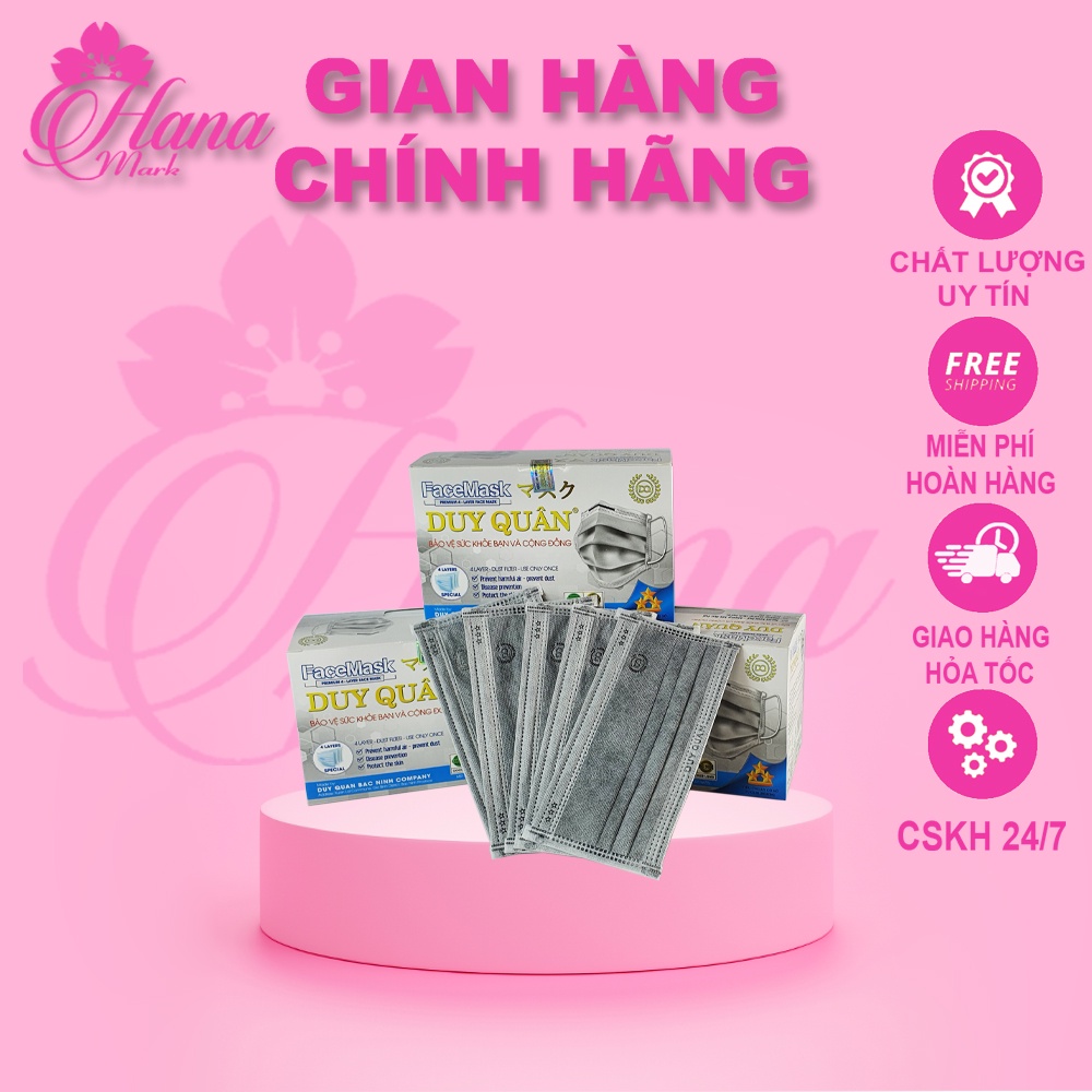 Hộp khẩu trang y tế 4 lớp kháng khuẩn màu Xám Duy Quân 50 cái
