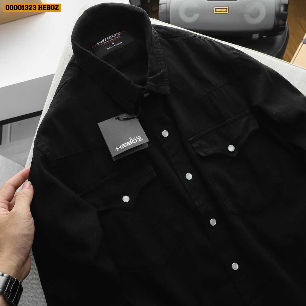 Sơ mi denim cúc bấm Heboz 4M - chất vải denim mỏng, nhẹ và thoáng mát -  00001323