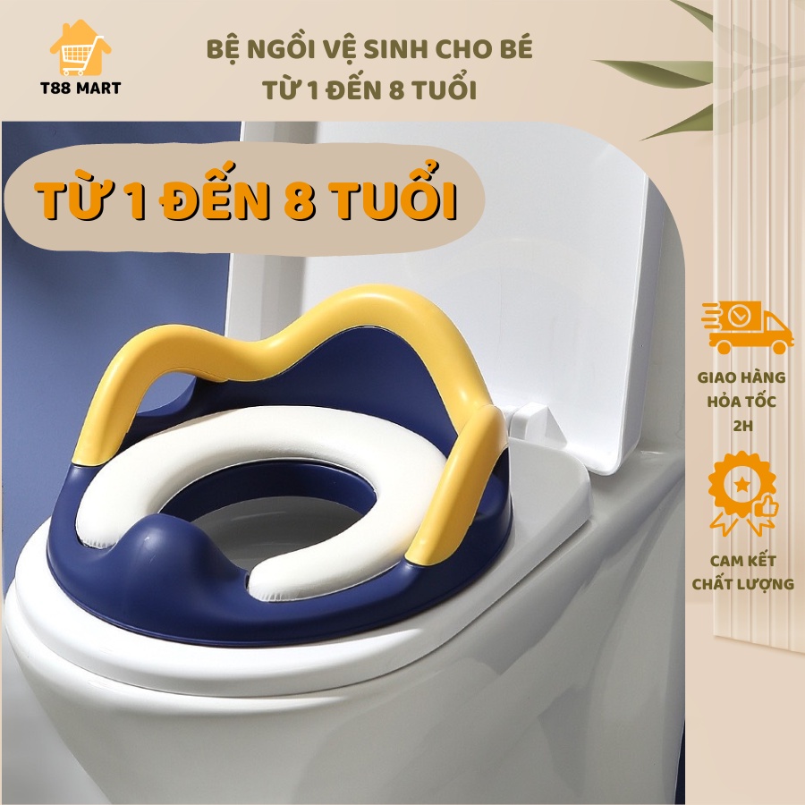 Bệ lót thu nhỏ bồn cầu có tay vịn cho bé 1 đến 8 tuổi hỗ trợ bé đi vệ sinh an toàn tiện lợi chất liệu PVC có đệm cao cấp