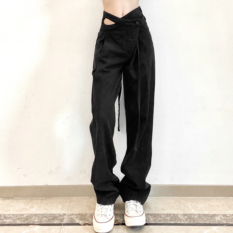 Quần ống rộng Lưng Cao Phong Cách Punk Đường Phố Thời Trang Thu Đông 2021 Dành Cho Bạn Nữ