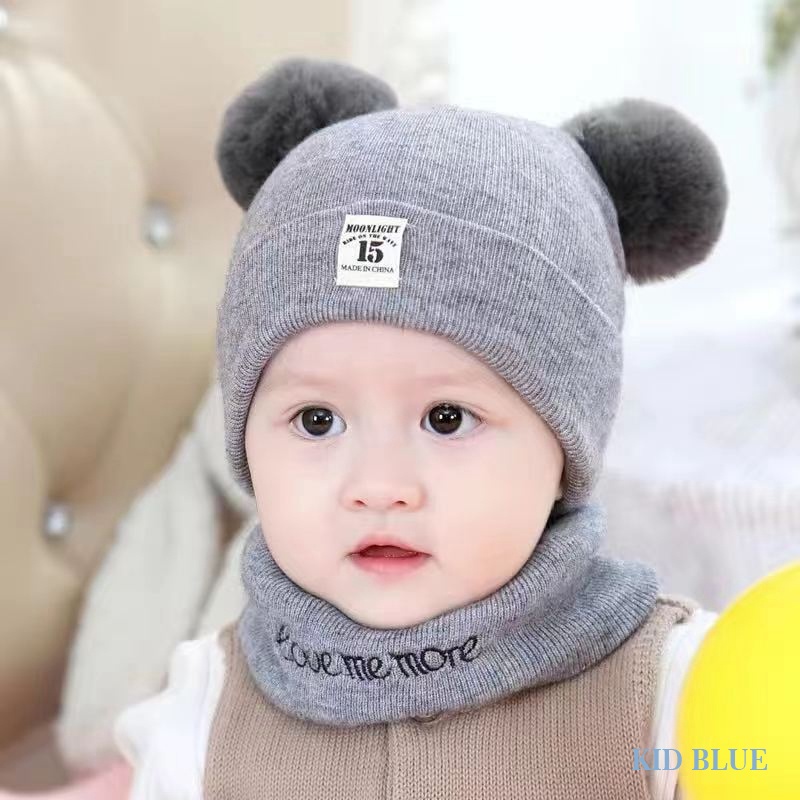 Set Nón + Khăn Choàng Cổ Dệt Kim Dễ Thương Giữ Ấm Mùa Thu Đông Phong Cách Hàn Quốc Cho Bé Sơ Sinh