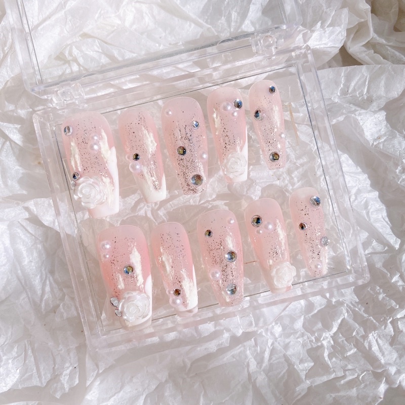 NAILBOX - Móng úp thiết kế theo size - hồng gắn đá lấp lánh