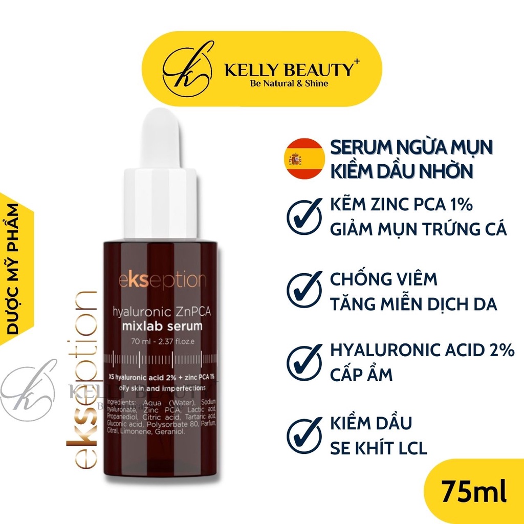 Serum Ekseption Hyaluronic ZnPCA - Kiềm Dầu Tốt, Ngừa Mụn Trứng Cá, Rosacea; Tăng Đề Kháng, Phục Hồi Da | Kelly Beauty