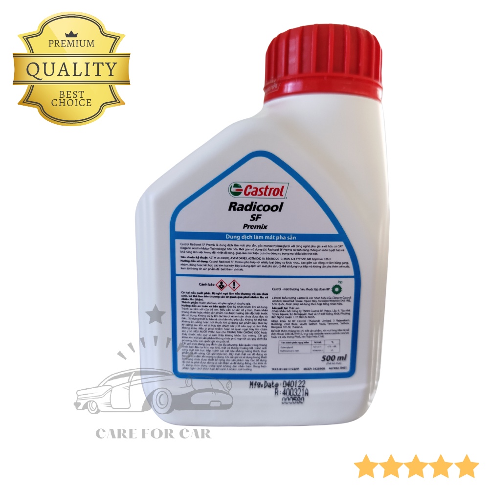 Nước làm mát, Nước giải nhiệt ô tô và xe máy, màu hồng Castrol Radicool SF Premix 500ml