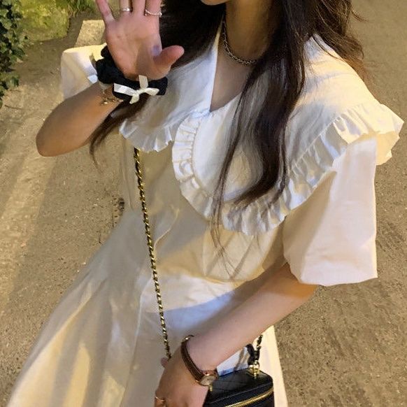 Đầm Sơ Mi Trắng Cổ Búp Bê Dáng Rộng Thời Trang Mùa Hè 2022 Phong Cách Pháp Mới