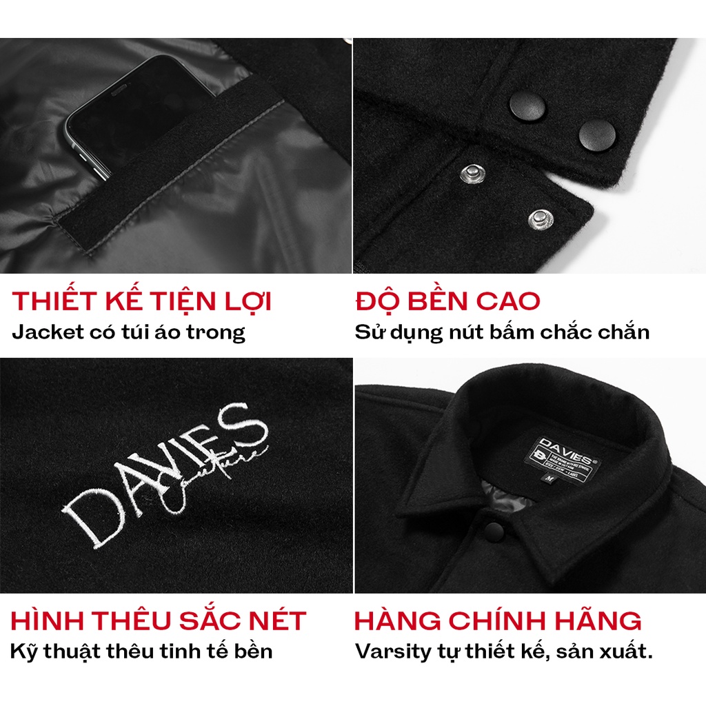 Áo khoác bóng chày nỉ phối da nam nữ local brand DAVIES Forrest Varsity Jacket| D30-AK5