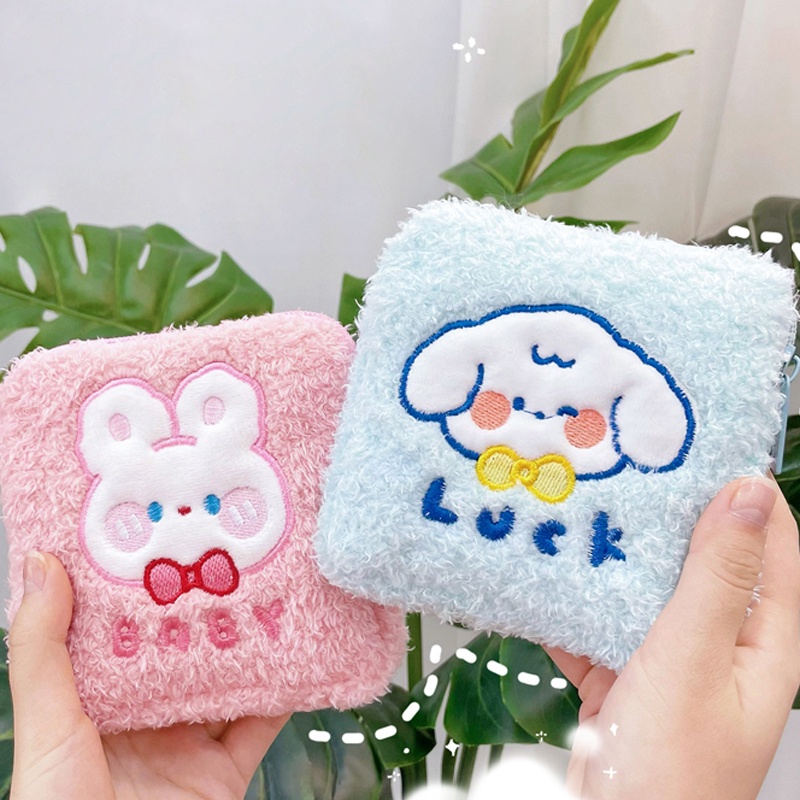 Túi Đựng Khăn Giấy Vệ Sinh Bằng Lông Nhung Có Khóa Kéo Họa Tiết Hoạt Hình Dễ Thương Cho Nữ